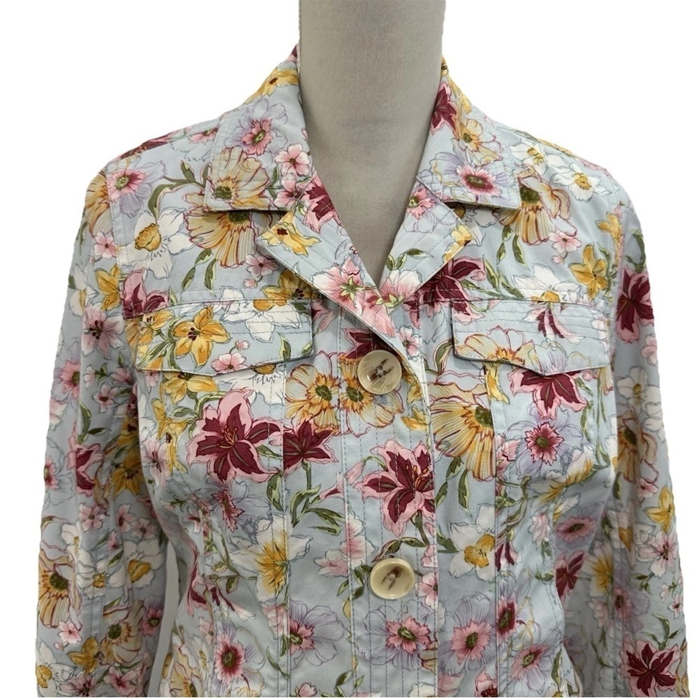 NWOT Coldwater Creek Denim Jacket Women’s 8P Pastel Floral Pockets Cotton - Picture 2 of 8